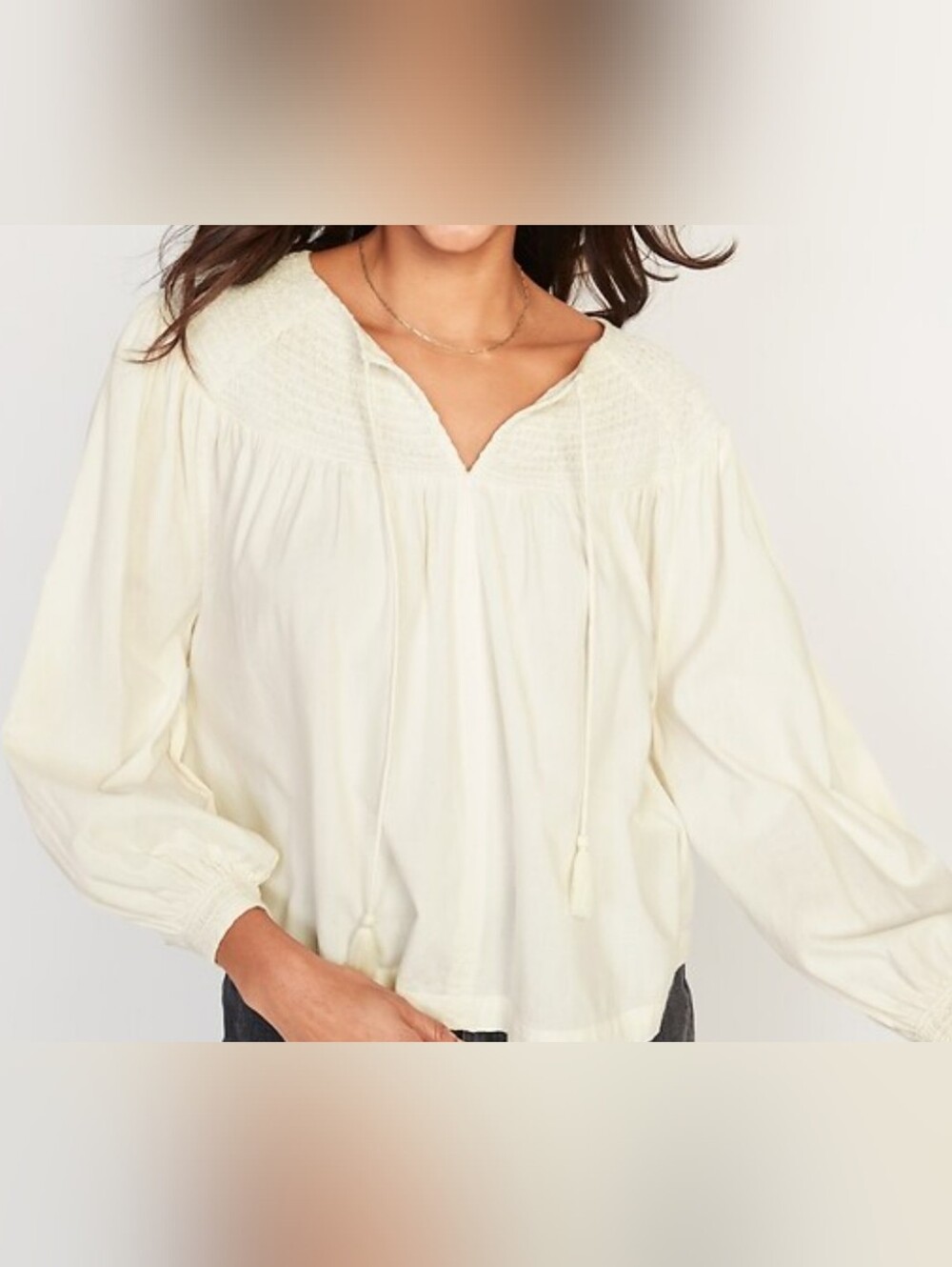 Old Navy Beautiful Cream Smocked Peasant Top - Picture 10 of 10